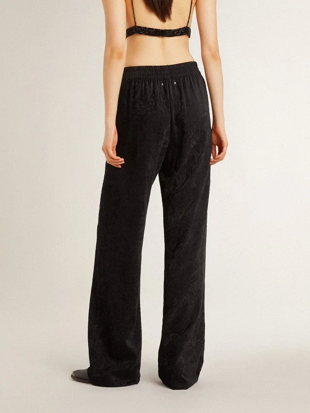 Schwarze Jogginghose für Damen mit Ton-in-Ton-Toile-de-Jouy-Print