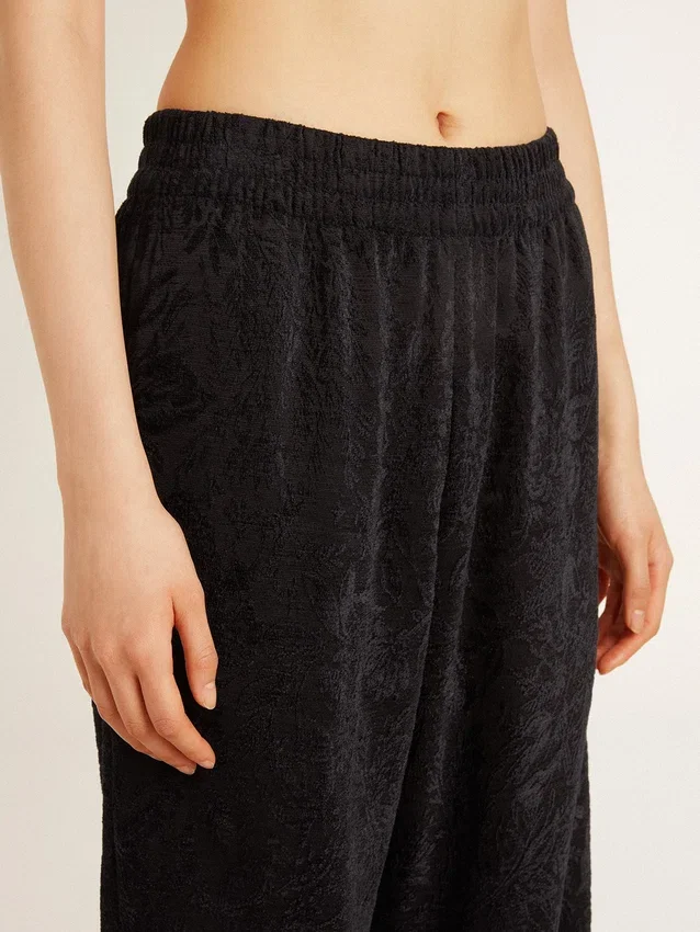 Schwarze Jogginghose für Damen mit Ton-in-Ton-Toile-de-Jouy-Print