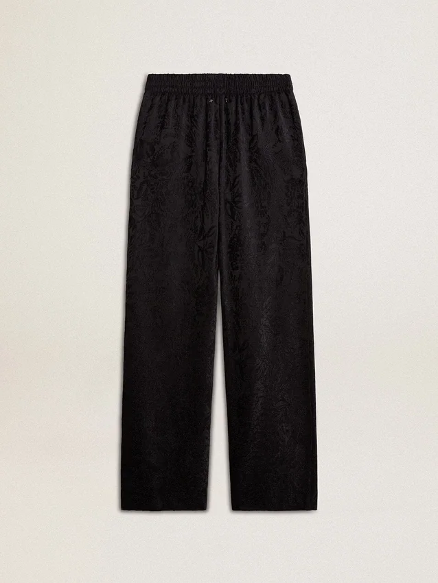 Schwarze Jogginghose für Damen mit Ton-in-Ton-Toile-de-Jouy-Print