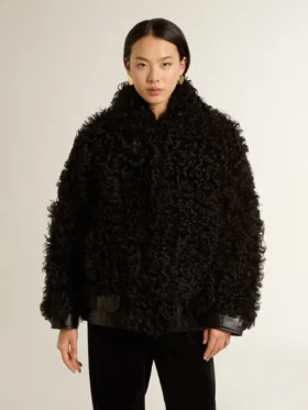 Schwarze Lammfelljacke für Damen