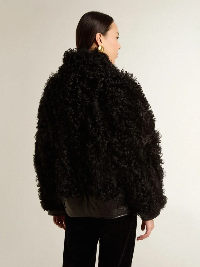 Schwarze Lammfelljacke für Damen