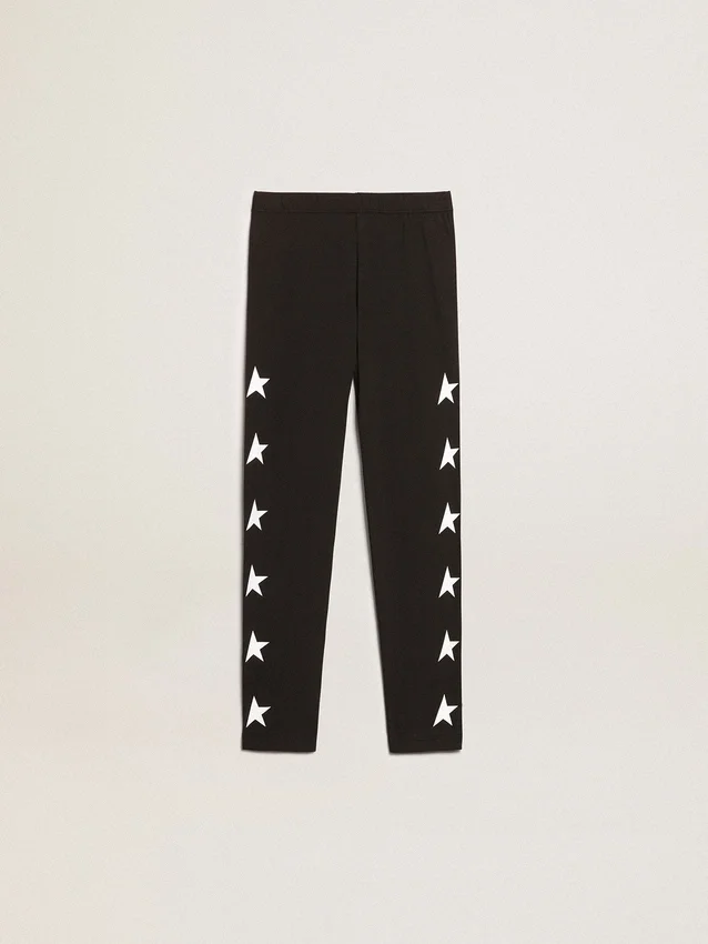 Schwarze Leggings für Mädchen mit weissen Sternen an den Seiten
