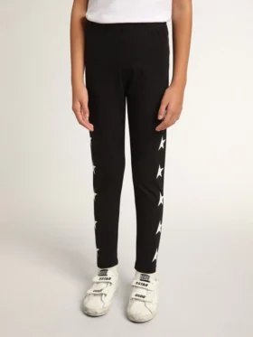 Schwarze Leggings für Mädchen mit weissen Sternen an den Seiten