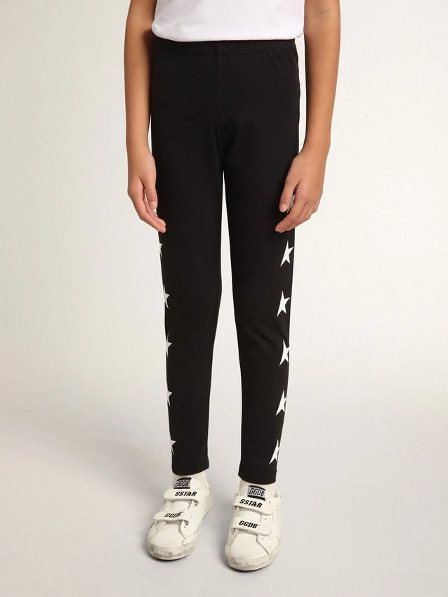 Schwarze Leggings für Mädchen mit weissen Sternen an den Seiten