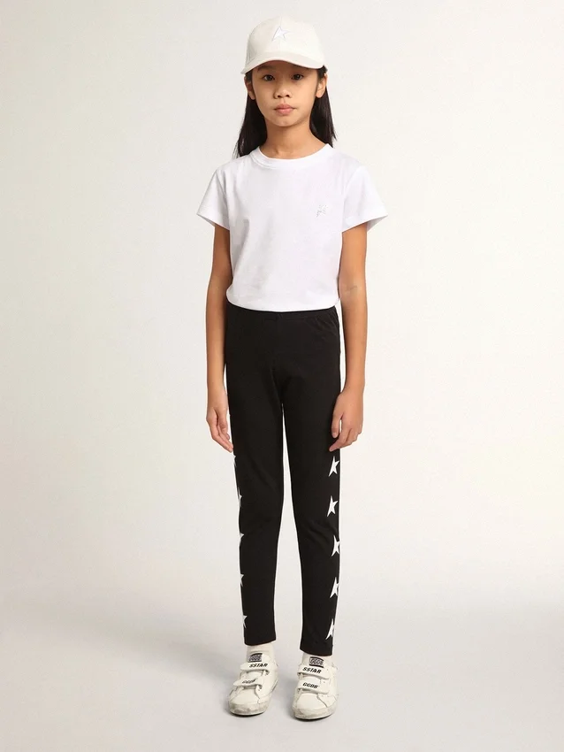 Schwarze Leggings für Mädchen mit weissen Sternen an den Seiten