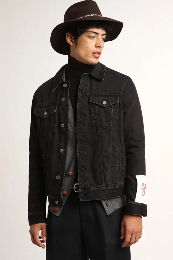 Schwarze One-Wash-Jeansjacke für Herren