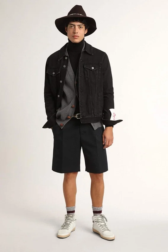 Schwarze One-Wash-Jeansjacke für Herren