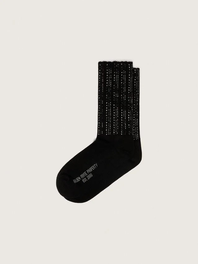 Schwarze Socken mit Used-Look-Details und Strasssteinen