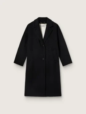 Schwarzer Cocoon-Mantel für Damen mit einreihigem Verschluss