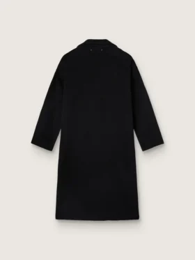 Schwarzer Cocoon-Mantel für Damen mit einreihigem Verschluss
