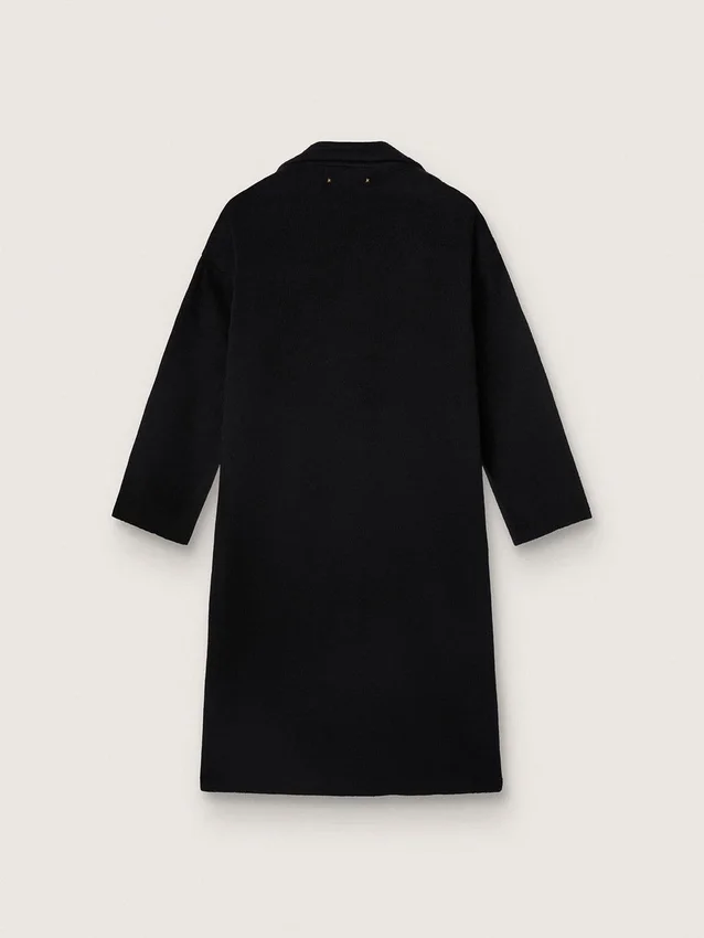 Schwarzer Cocoon-Mantel für Damen mit einreihigem Verschluss