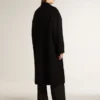 Schwarzer Cocoon-Mantel für Damen mit einreihigem Verschluss