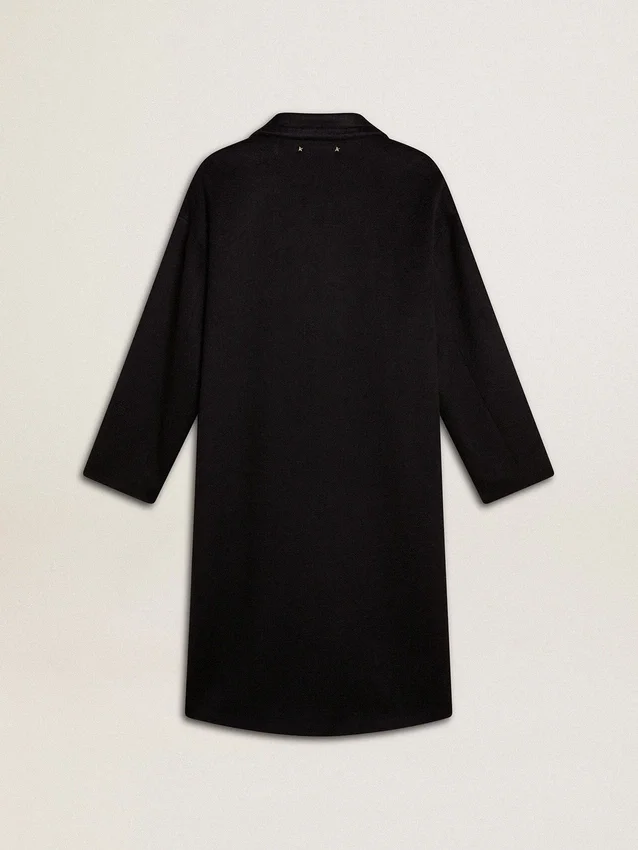 Schwarzer Cocoon-Mantel für Damen mit einreihigem Verschluss