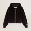 Schwarzer Damen-Hoodie aus Baumwollmischung mit Reissverschluss