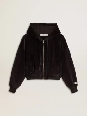 Schwarzer Damen-Hoodie aus Baumwollmischung mit Reissverschluss