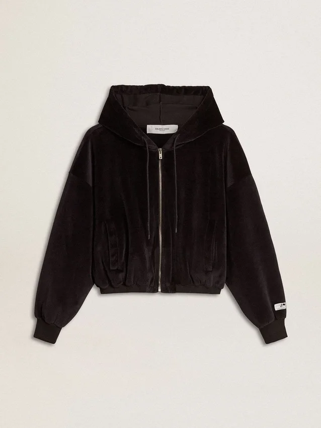 Schwarzer Damen-Hoodie aus Baumwollmischung mit Reissverschluss