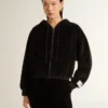 Schwarzer Damen-Hoodie aus Baumwollmischung mit Reissverschluss