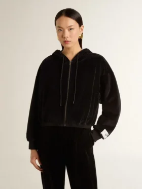 Schwarzer Damen-Hoodie aus Baumwollmischung mit Reissverschluss