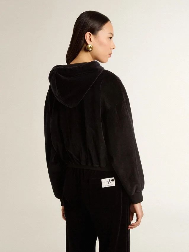 Schwarzer Damen-Hoodie aus Baumwollmischung mit Reissverschluss