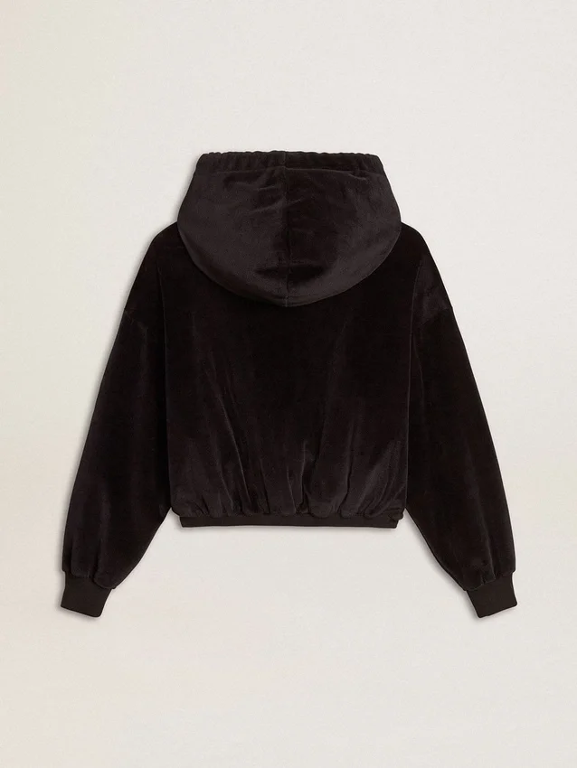 Schwarzer Damen-Hoodie aus Baumwollmischung mit Reissverschluss