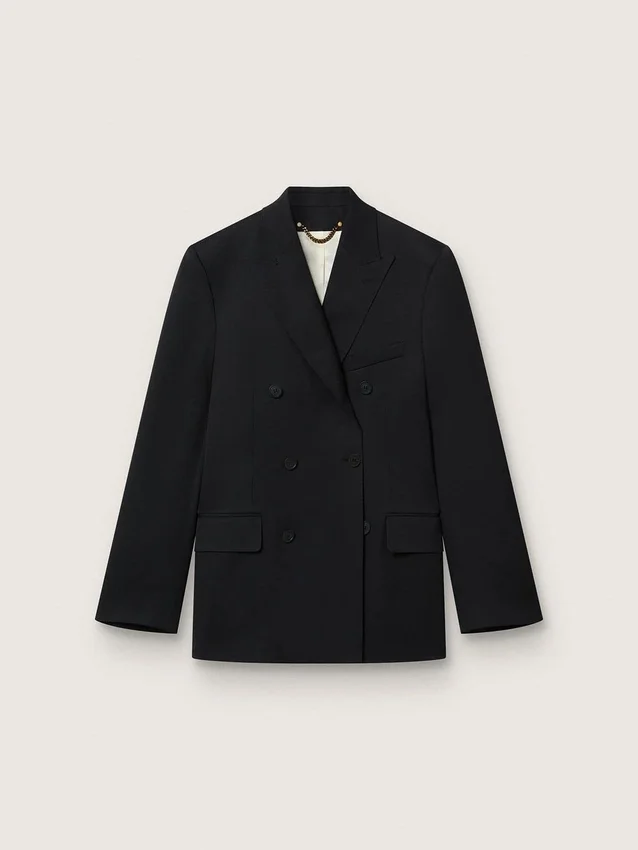 Schwarzer Herren-Blazer mit Zweireiher-Schluss und Knopfleiste