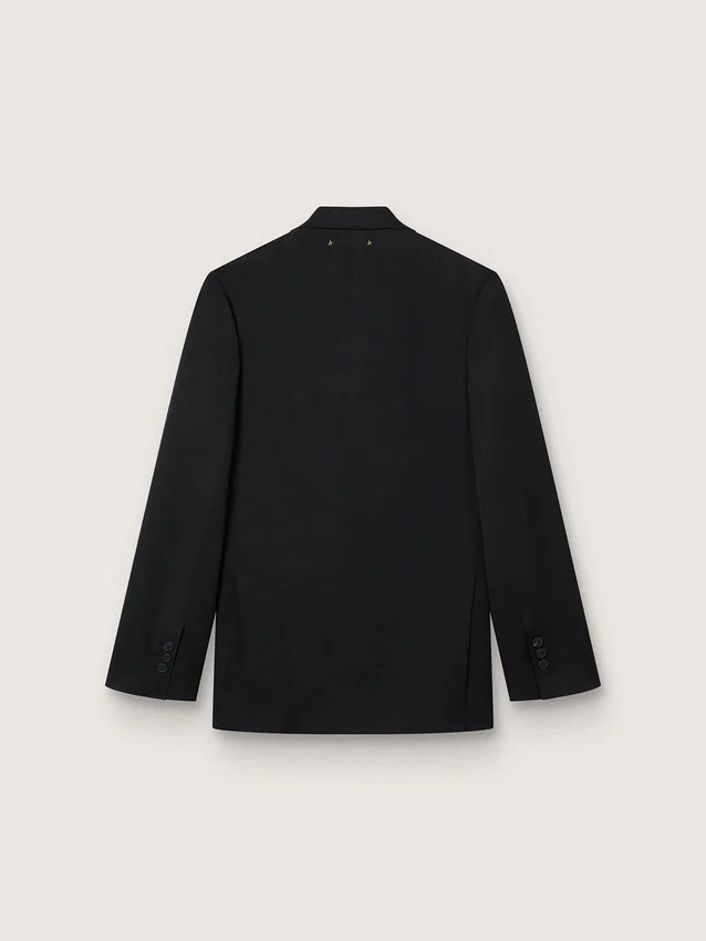Schwarzer Herren-Blazer mit Zweireiher-Schluss und Knopfleiste