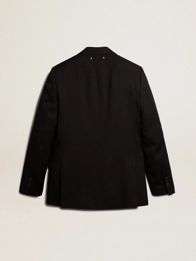 Schwarzer Herren-Blazer mit Zweireiher-Schluss und Knopfleiste