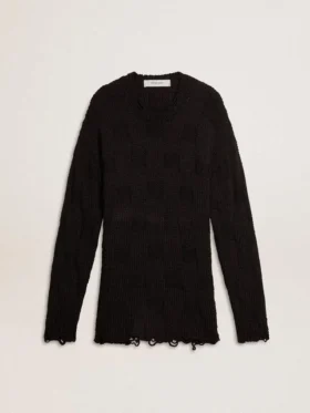 Schwarzer Herrenpullover aus Wolle mit Used-Look