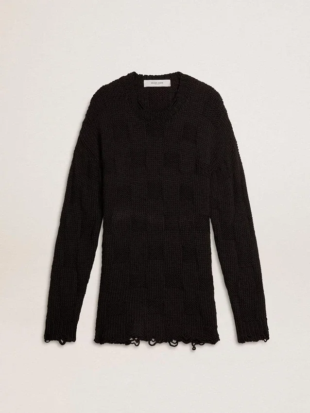 Schwarzer Herrenpullover aus Wolle mit Used-Look