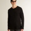 Schwarzer Herrenpullover aus Wolle mit Used-Look