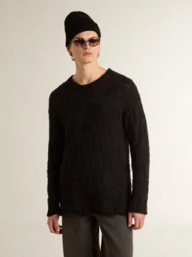 Schwarzer Herrenpullover aus Wolle mit Used-Look