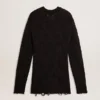 Schwarzer Herrenpullover aus Wolle mit Used-Look