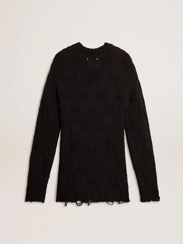 Schwarzer Herrenpullover aus Wolle mit Used-Look