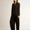 Schwarzer Zweireiher-Blazer für Damen