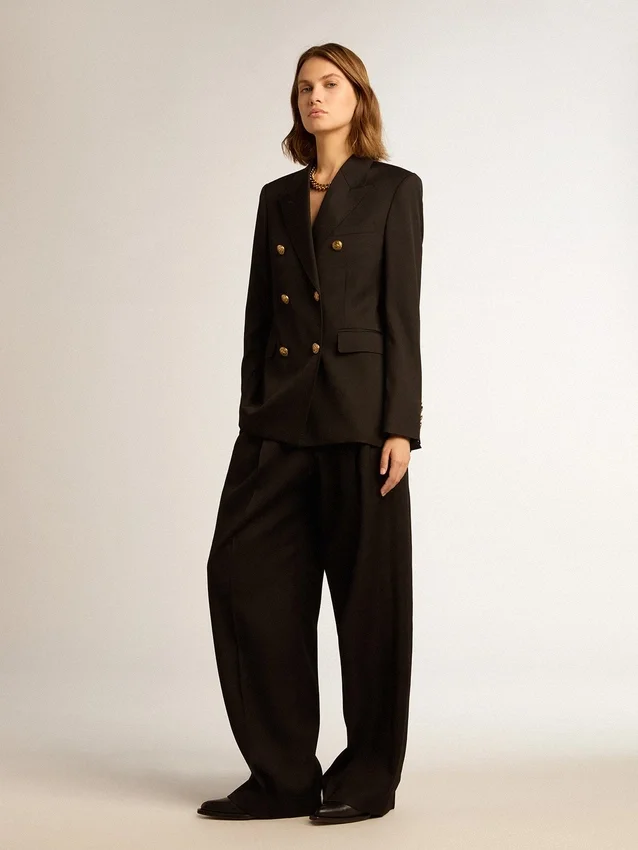 Schwarzer Zweireiher-Blazer für Damen