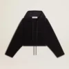 Schwarzes Chenille-Sweatshirt für Damen mit Stickerei auf der Rückseite
