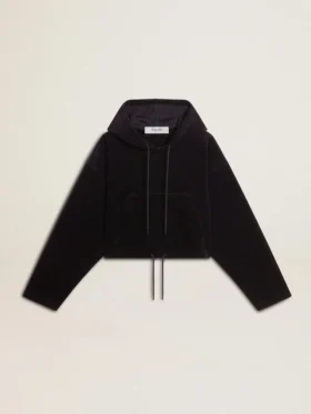 Schwarzes Chenille-Sweatshirt für Damen mit Stickerei auf der Rückseite