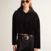 Schwarzes Chenille-Sweatshirt für Damen mit Stickerei auf der Rückseite