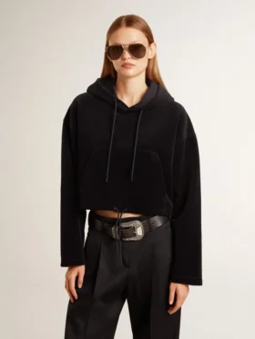 Schwarzes Chenille-Sweatshirt für Damen mit Stickerei auf der Rückseite