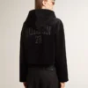 Schwarzes Chenille-Sweatshirt für Damen mit Stickerei auf der Rückseite