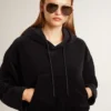 Schwarzes Chenille-Sweatshirt für Damen mit Stickerei auf der Rückseite
