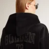 Schwarzes Chenille-Sweatshirt für Damen mit Stickerei auf der Rückseite