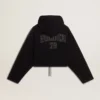 Schwarzes Chenille-Sweatshirt für Damen mit Stickerei auf der Rückseite