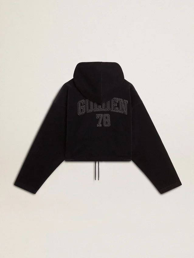 Schwarzes Chenille-Sweatshirt für Damen mit Stickerei auf der Rückseite