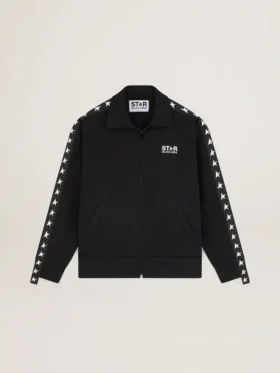 Schwarzes Damen-Sweatshirt mit Reissverschluss und weissen Sternen