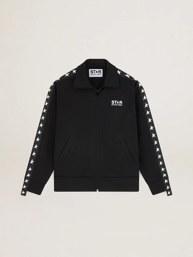 Schwarzes Damen-Sweatshirt mit Reissverschluss und weissen Sternen