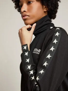 Schwarzes Damen-Sweatshirt mit Reissverschluss und weissen Sternen