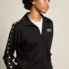 Schwarzes Damen-Sweatshirt mit Reissverschluss und weissen Sternen