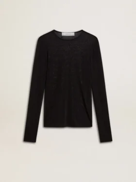 Schwarzes Damen-T-Shirt mit Rundhalsausschnitt