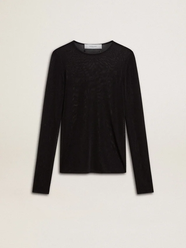 Schwarzes Damen-T-Shirt mit Rundhalsausschnitt